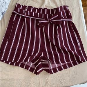Burgundy and white striped guess shorts